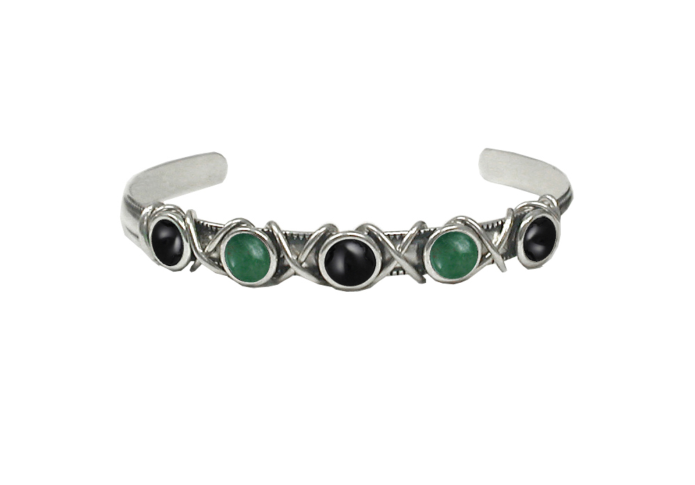 Sterling Silver Cuff Bracelet With Black Onyx And Jade